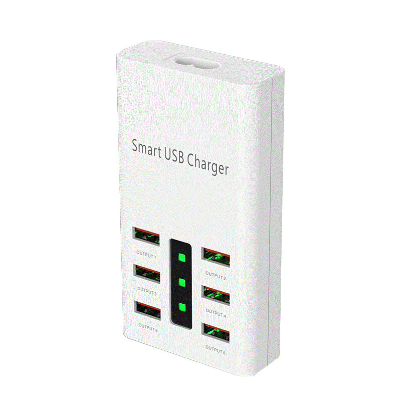 6-Port 30W USB Charger with Multiple Plug Standards