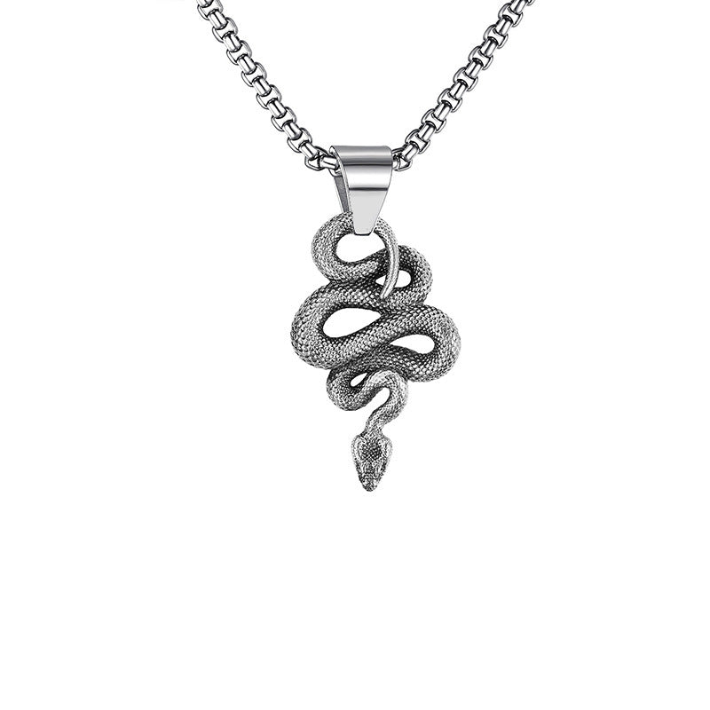 domineering double wolf head titanium steel pendant necklace