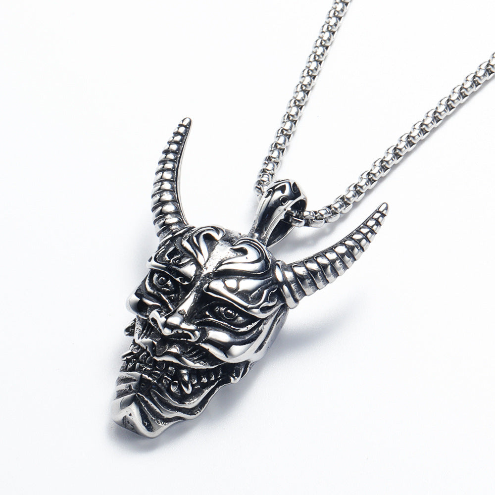 domineering double wolf head titanium steel pendant necklace