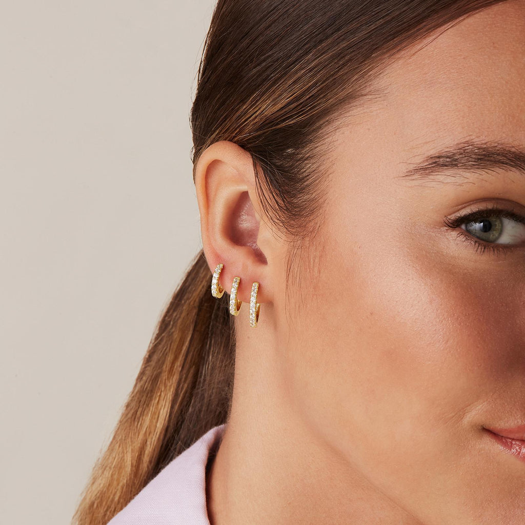 Copper-plated genuine gold round zirconia earrings