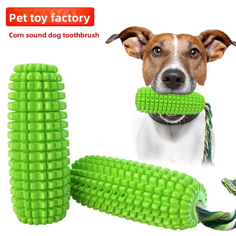 Dog Chew Toy ? Corn-Shaped Squeaky Molar Toothbrush Stick