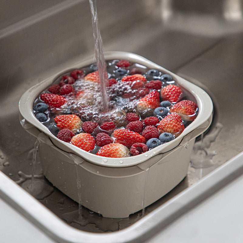 Vegetable washing basin, draining basket, kitchen and living room household three-piece set, fruit basket, plastic vegetable washing basin