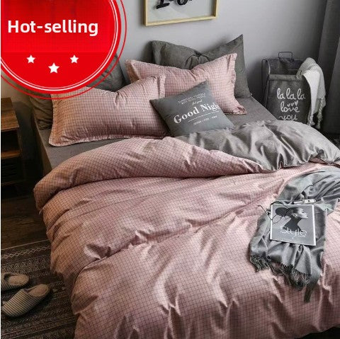 Four-piece Set Nordic Style Wash Cotton Quilt Cover Net-red Bed Sheet Student Dormitory Bedding