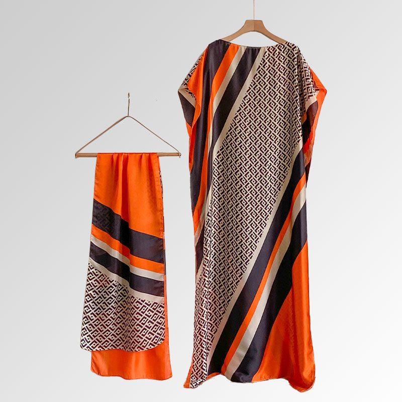 Beach vacation faux silk scarf dress