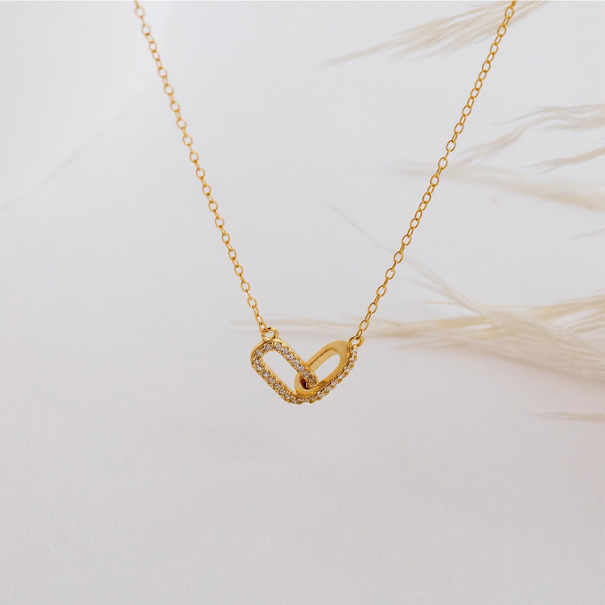 Double Oval Interlocking Pendant Necklace