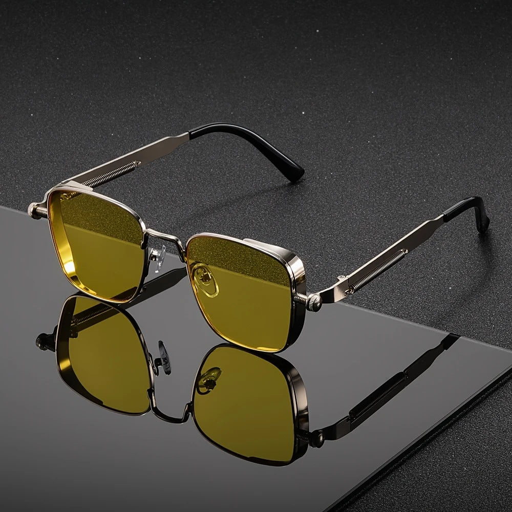 Retro Steampunk Metal Sunglasses Square Frame UV Protection