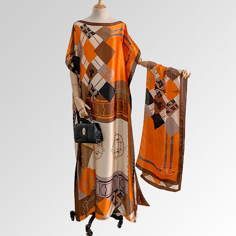 Beach vacation faux silk scarf dress