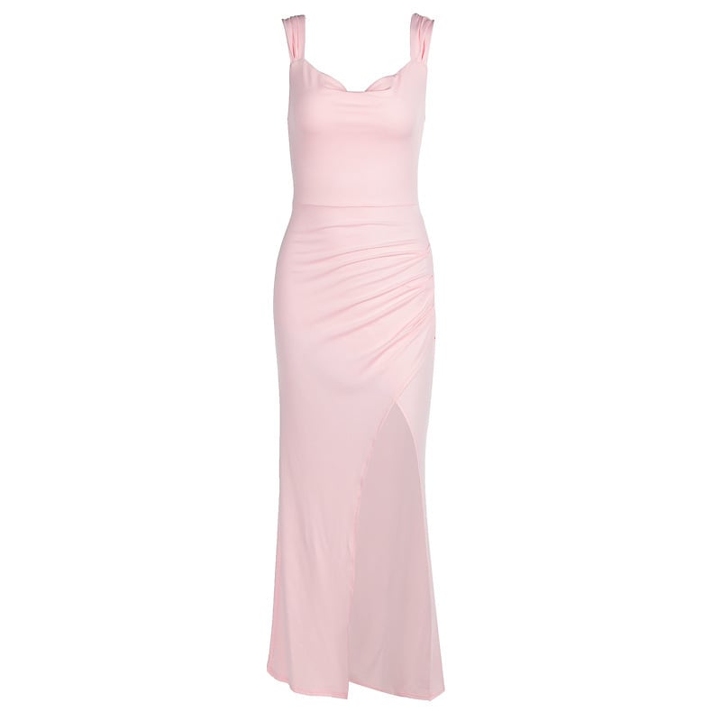 European and American women's spring and summer new fashion temperament solid color sleeveless backless back lace slim split dress wholesale