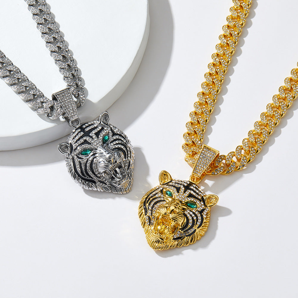 Animal Zinc Alloy Diamond Pendant Cuban Chain Necklace