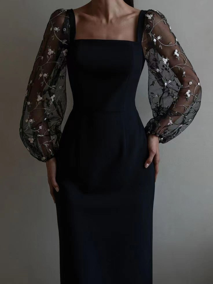 elegant embroidered patchwork body-hugging dress