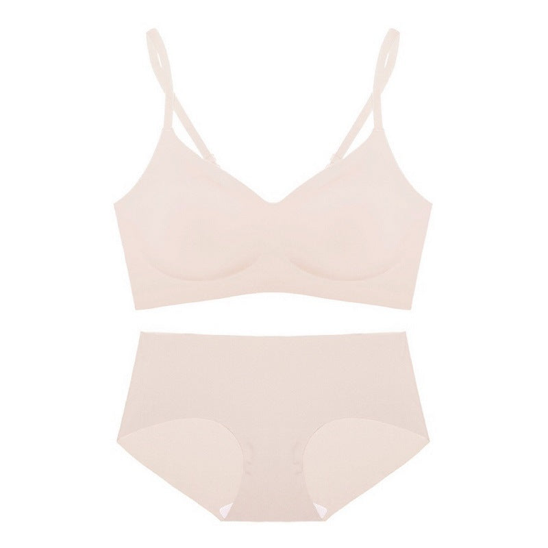Seamless Wireless Bra Set with Adjustable Straps and Cotton Panty