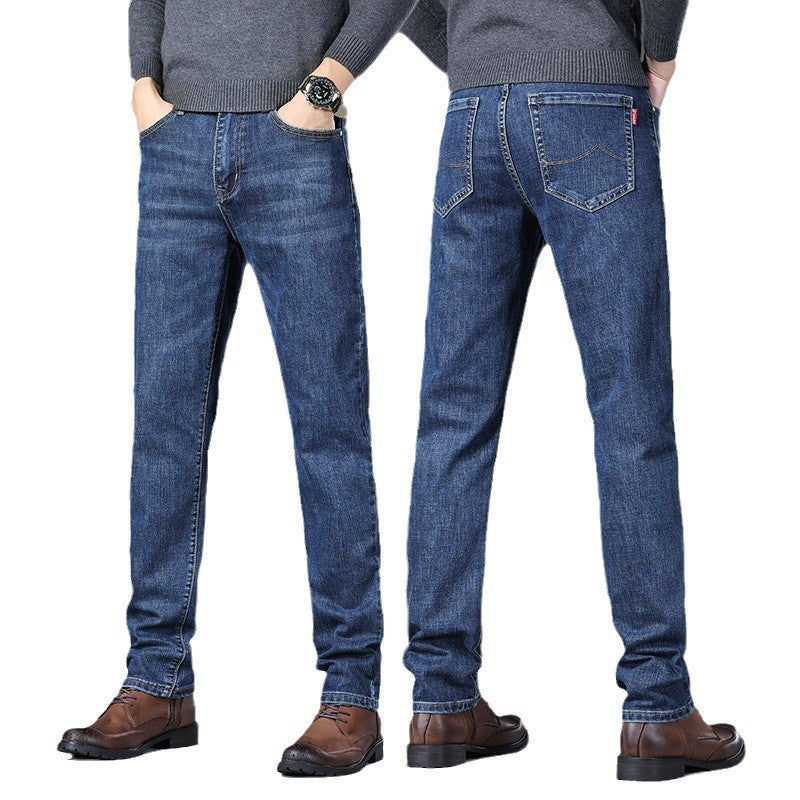 fleece-lined Thickened Jeans Men's Slim-fit