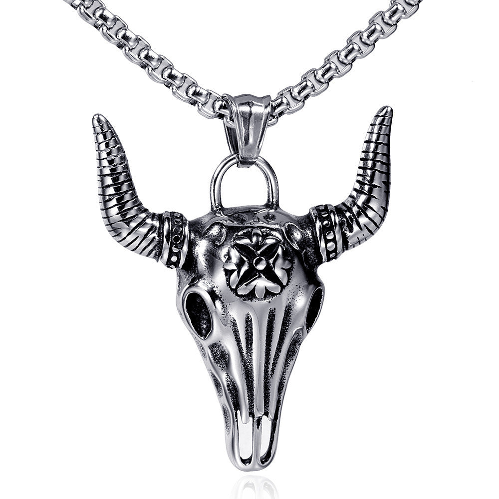 domineering double wolf head titanium steel pendant necklace