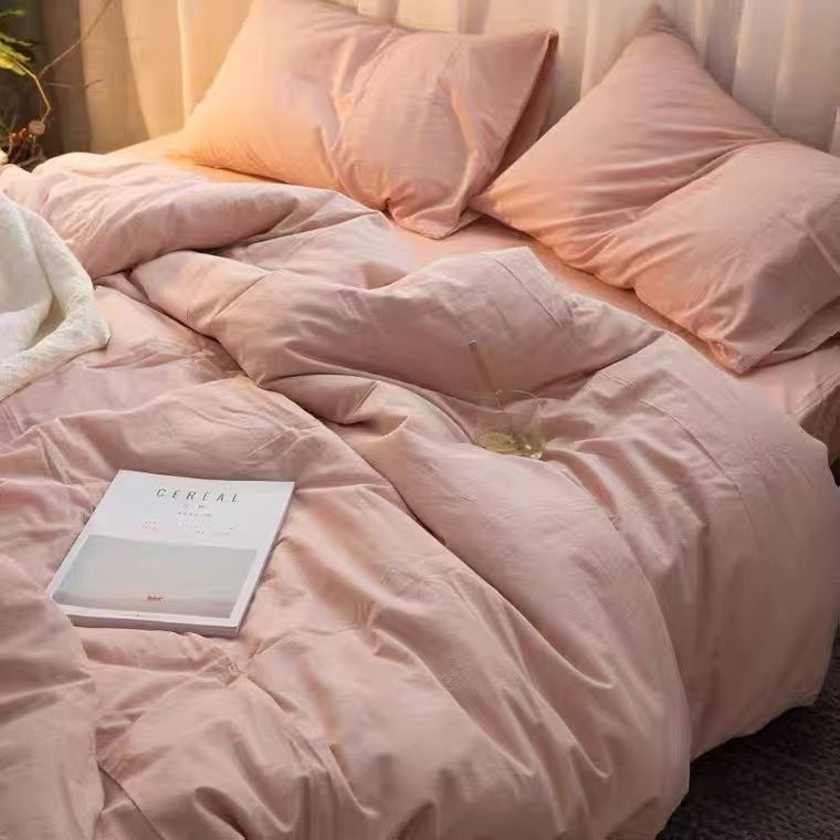 Four-piece Set Nordic Style Wash Cotton Quilt Cover Net-red Bed Sheet Student Dormitory Bedding