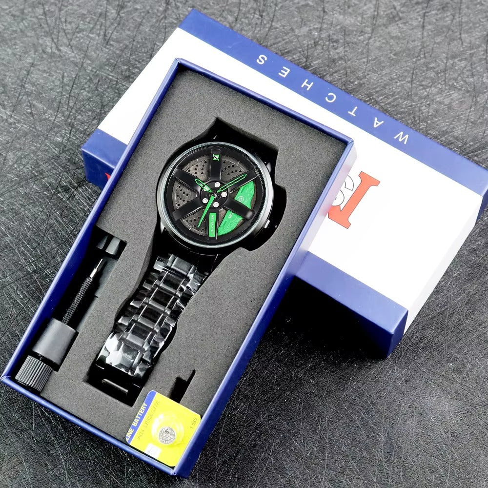 Man's rotating wheel wristwatch