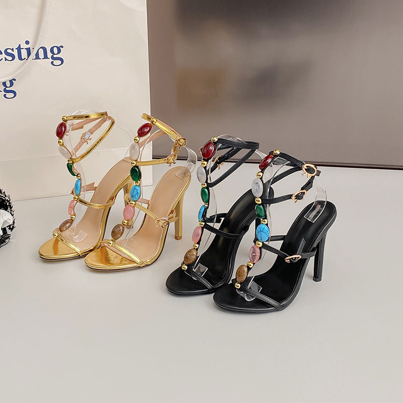 2024 Summer Women's Pearl Open Toe Stiletto High Heel Sandals