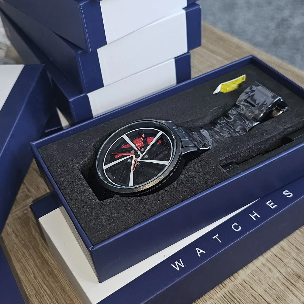 Man's rotating wheel wristwatch