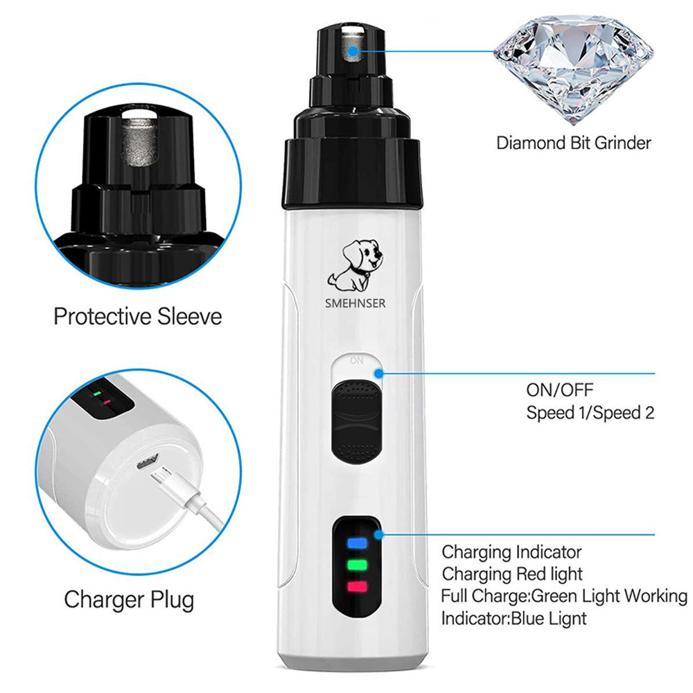 2-Speed USB Rechargeable Pet Nail Grinder with 3 Ports