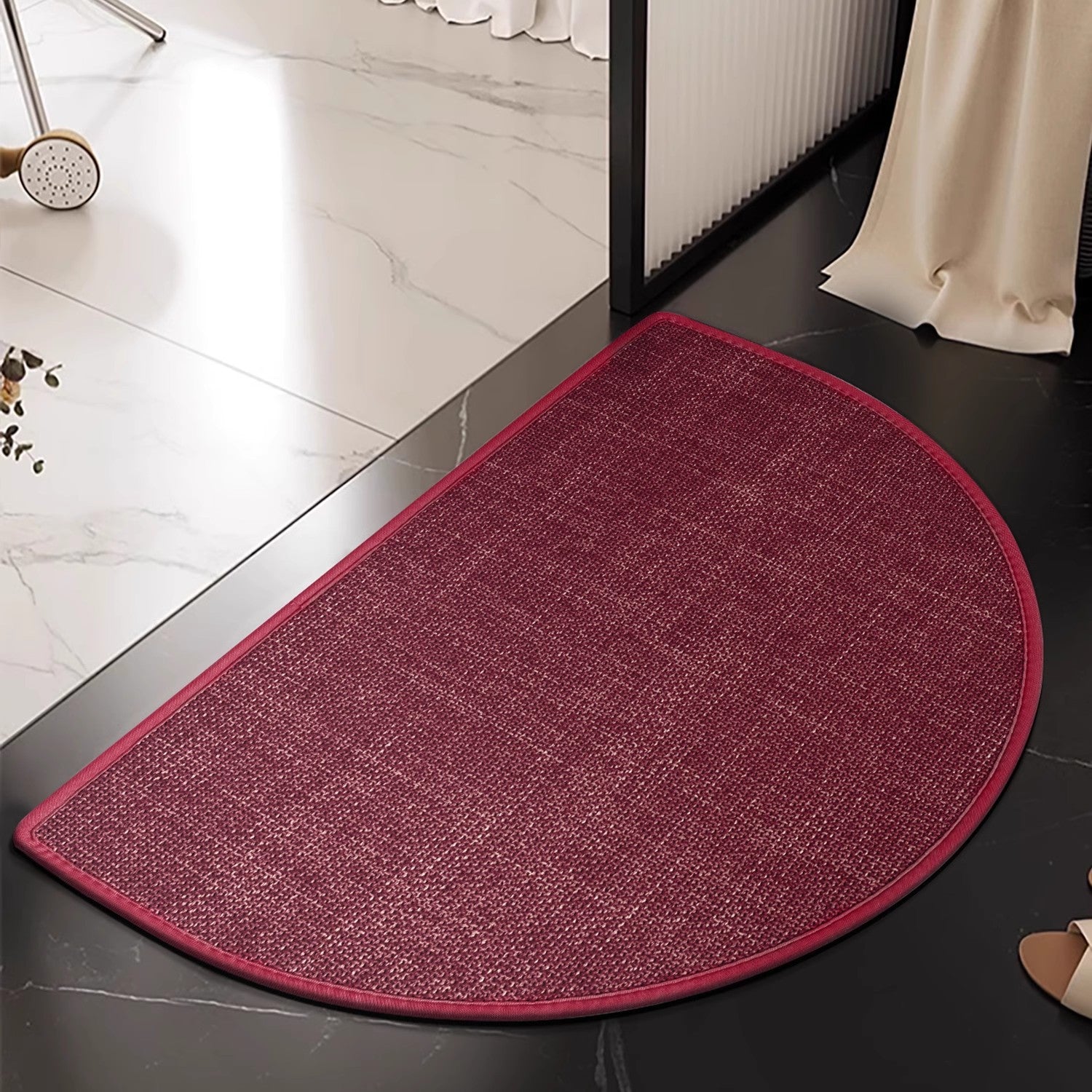 Linen floor MATS are placed in the bathroom