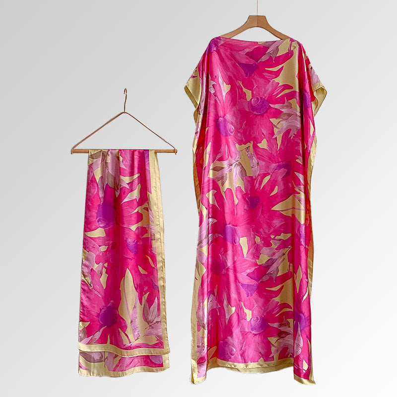 Beach vacation faux silk scarf dress