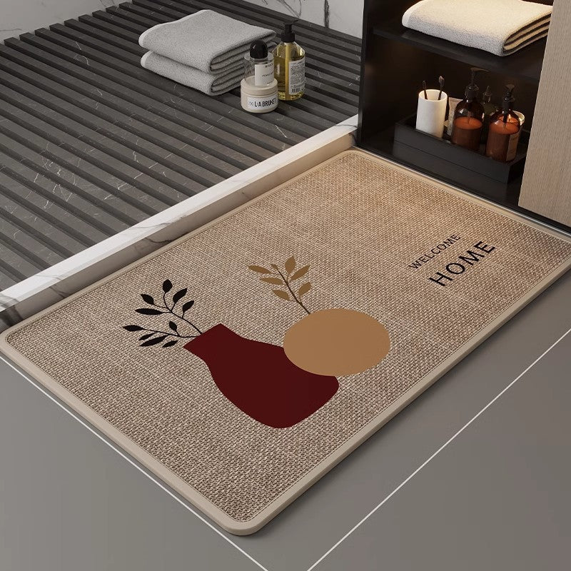 Linen floor MATS are placed in the bathroom