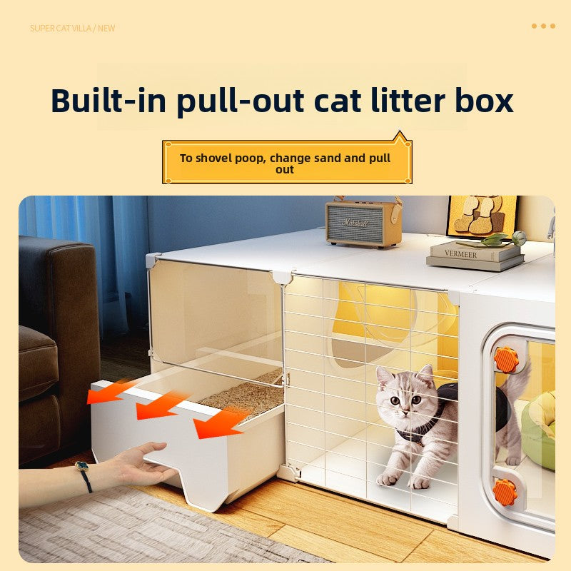 Indoor Villa-Style Cat House with Litter Box