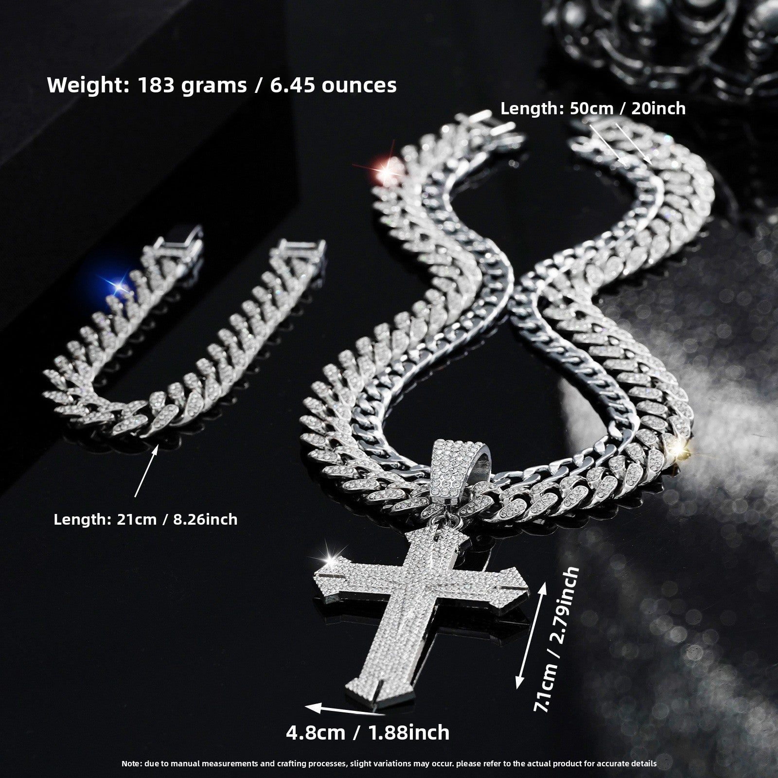Hip Hop Cross Pendant Necklace and Bracelet Set