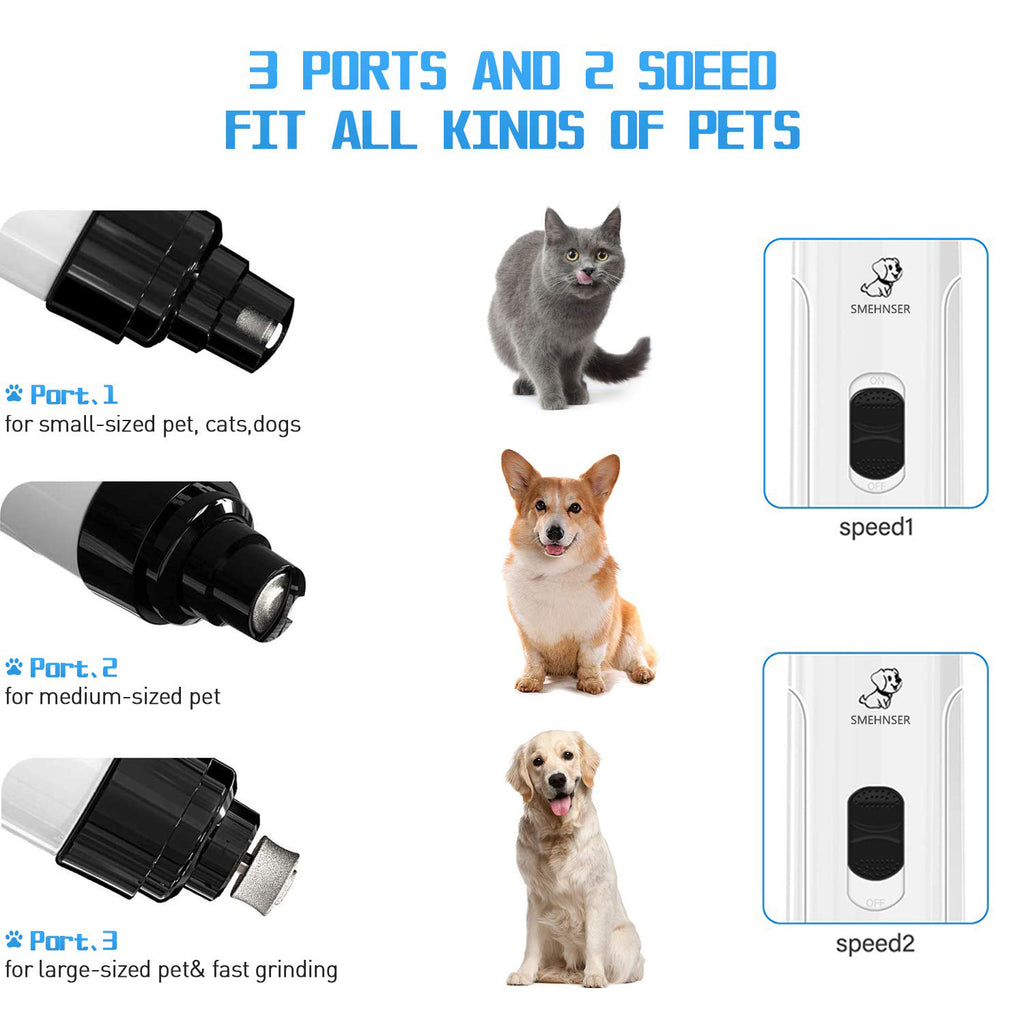 2-Speed USB Rechargeable Pet Nail Grinder with 3 Ports