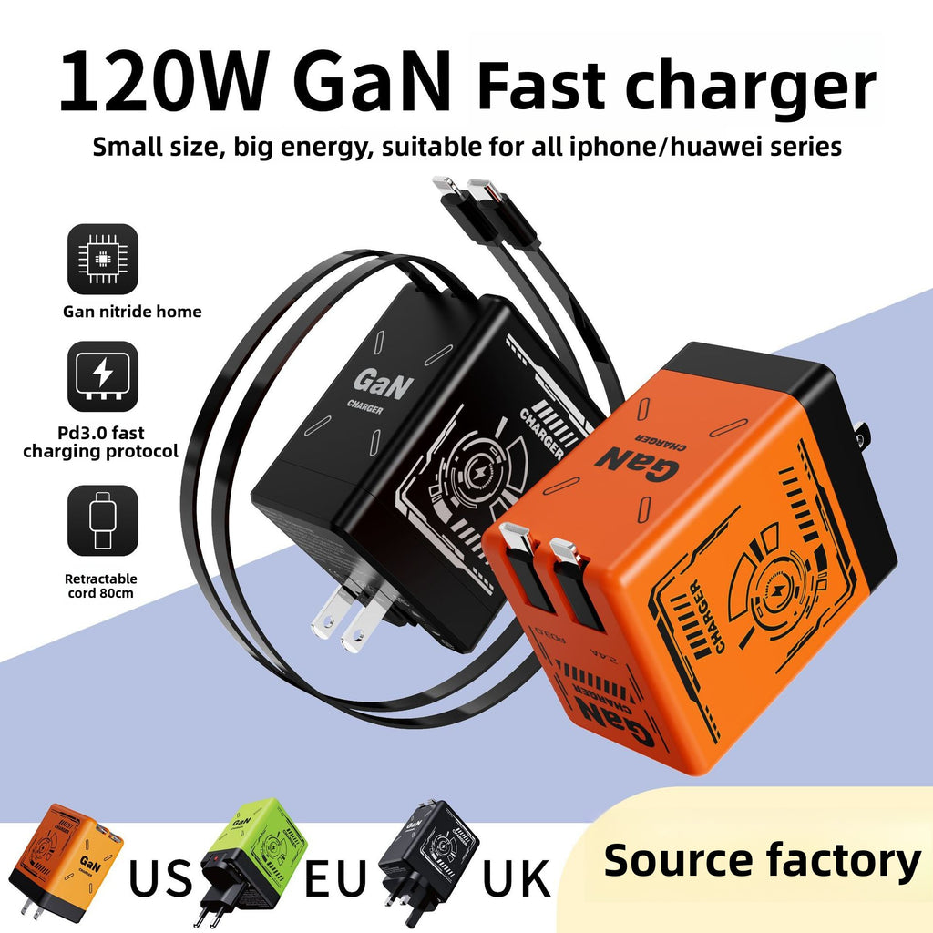 120W GaN Fast Charger with Retractable Cable