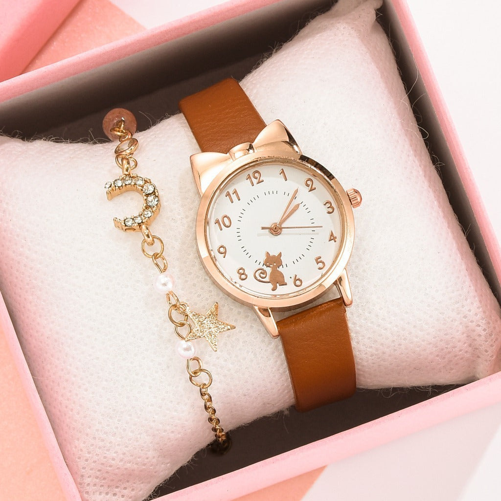 Kids Waterproof Quartz Watch with Bracelet, Cute Girl's Fashion Watch, Korean Style
