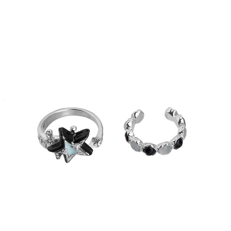 Blue Star Ring Women Premium Feeling Cat's Eye Stone Index Ring