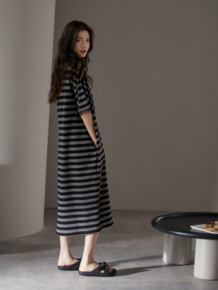Pure cotton short-sleeved striped pajamas