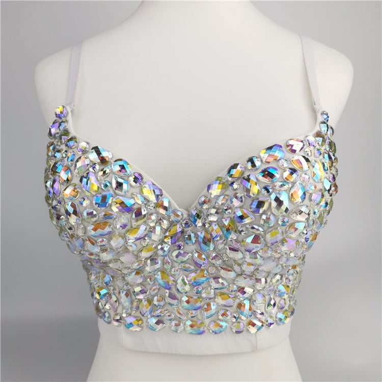 Colorful diamond strapless halter top