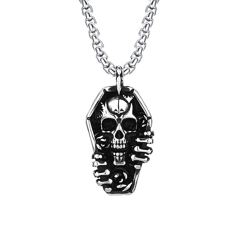 domineering double wolf head titanium steel pendant necklace