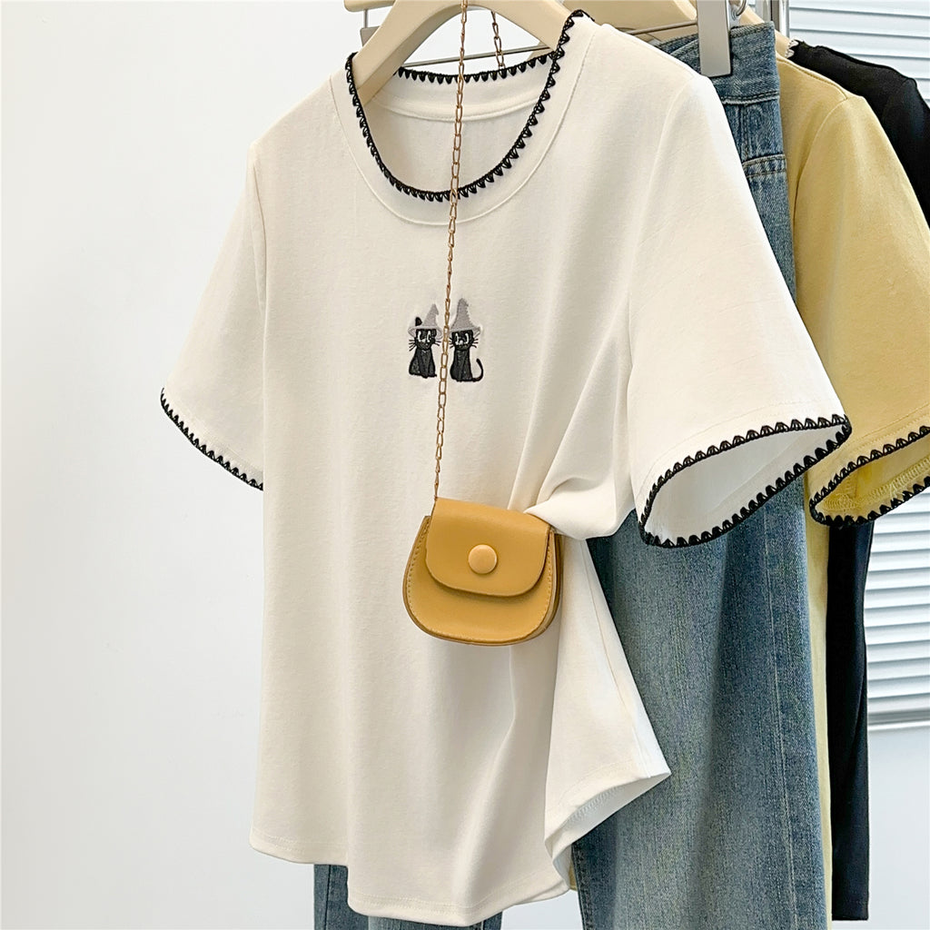 Cat shoulder straight T-shirt
