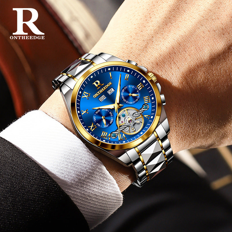 Men's Automatic Skeleton Mechanical Watch with Waterproof Feature