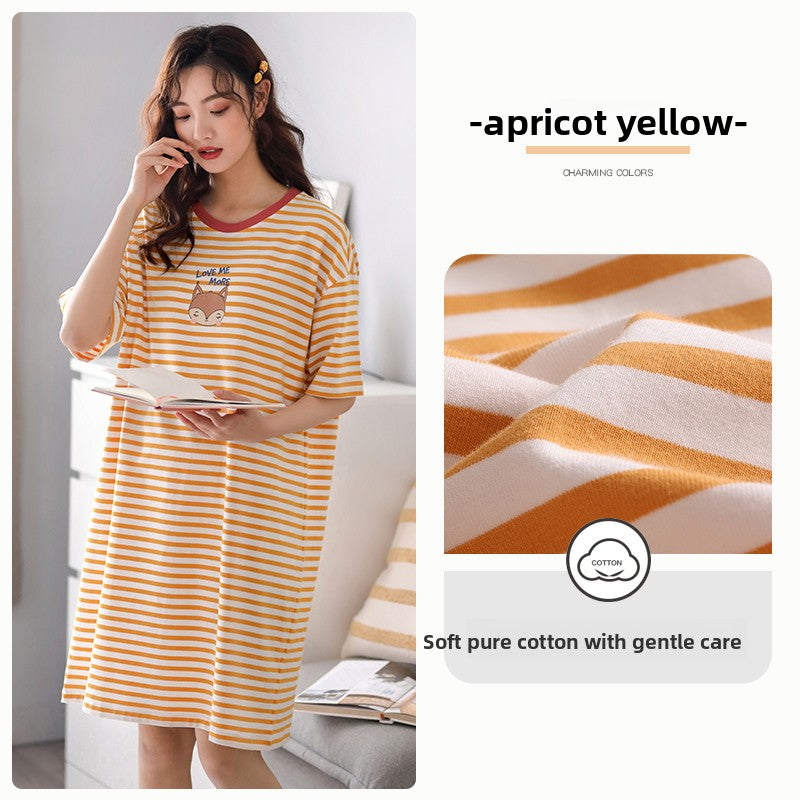 Pure cotton short-sleeved striped pajamas