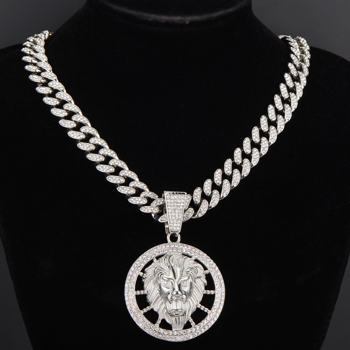 Animal Zinc Alloy Diamond Pendant Cuban Chain Necklace