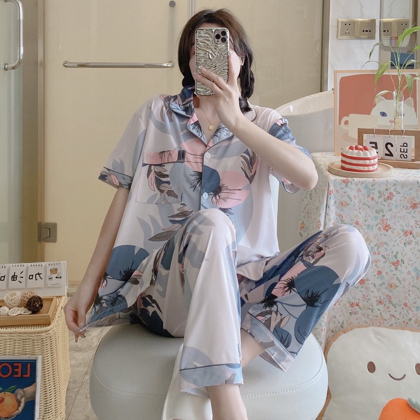 Long pants and cardigan home wear