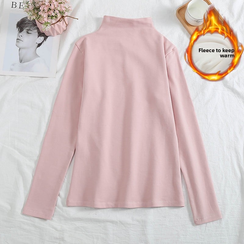A velvet long-sleeved T-shirt as a base layer for women in solid colors