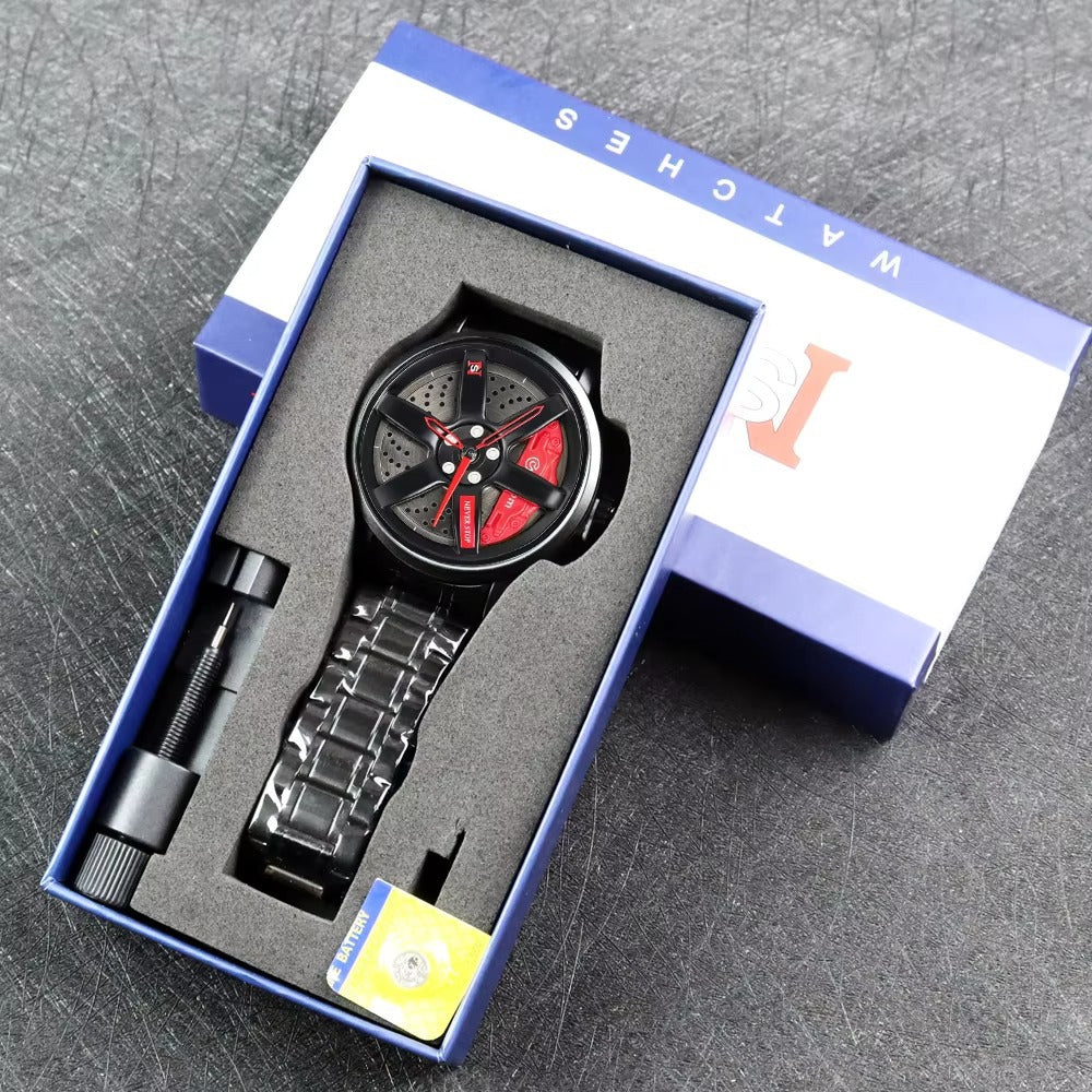 Man's rotating wheel wristwatch