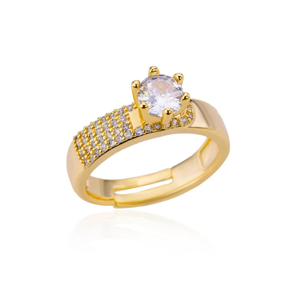 18K Gold-Plated Zircon Leaf Open Ring for Women
