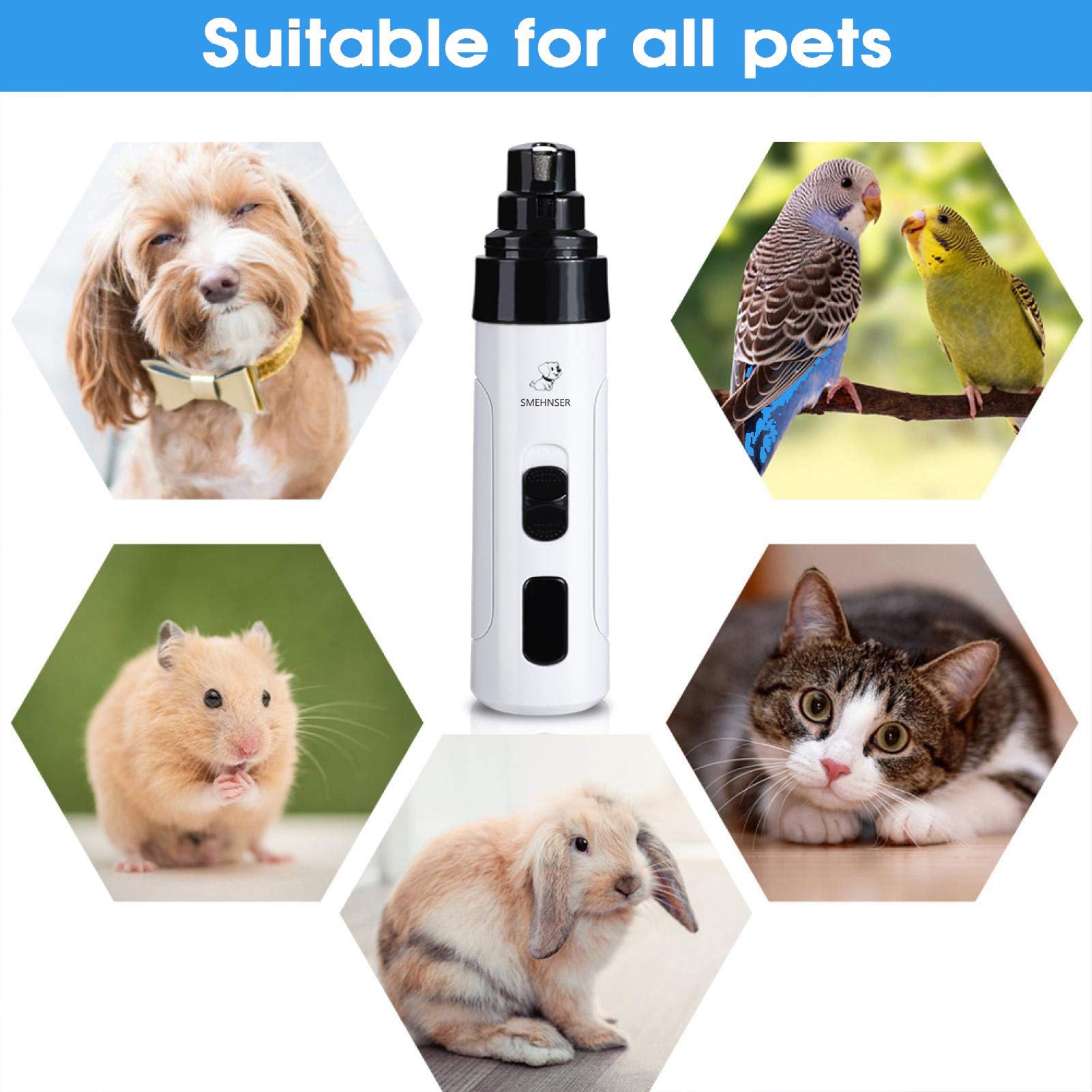 2-Speed USB Rechargeable Pet Nail Grinder with 3 Ports