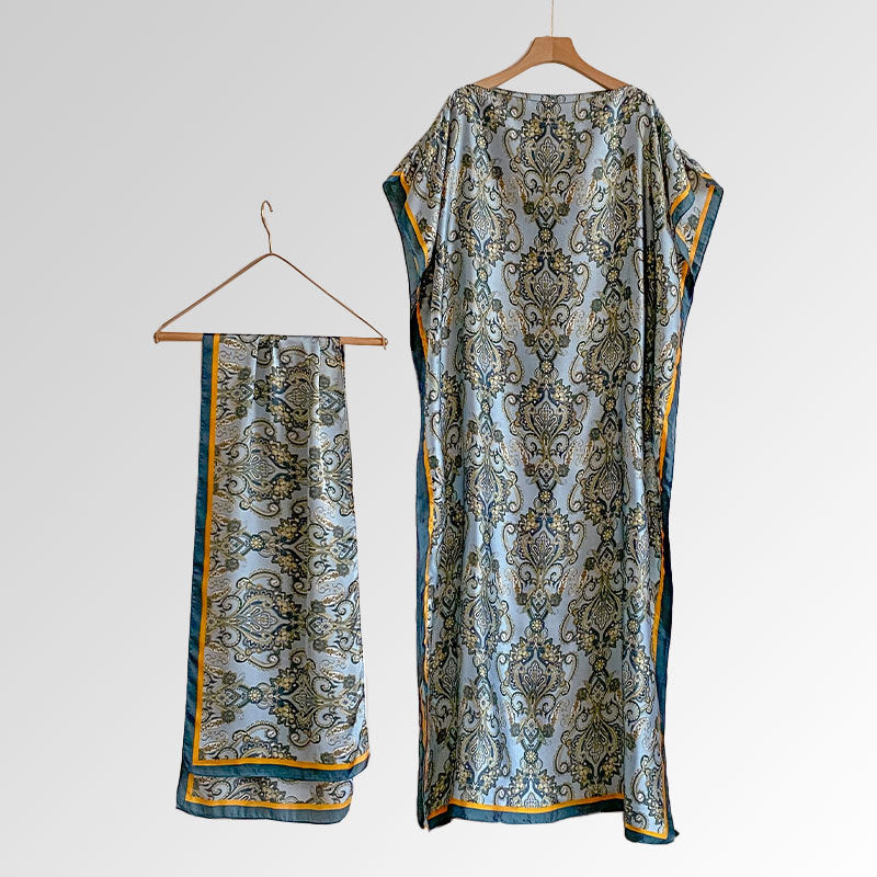 Beach vacation faux silk scarf dress