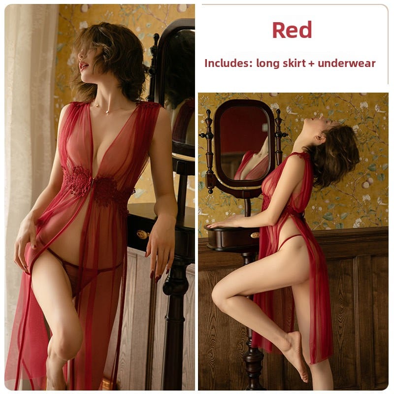 Transparent lace bandeau nightgown