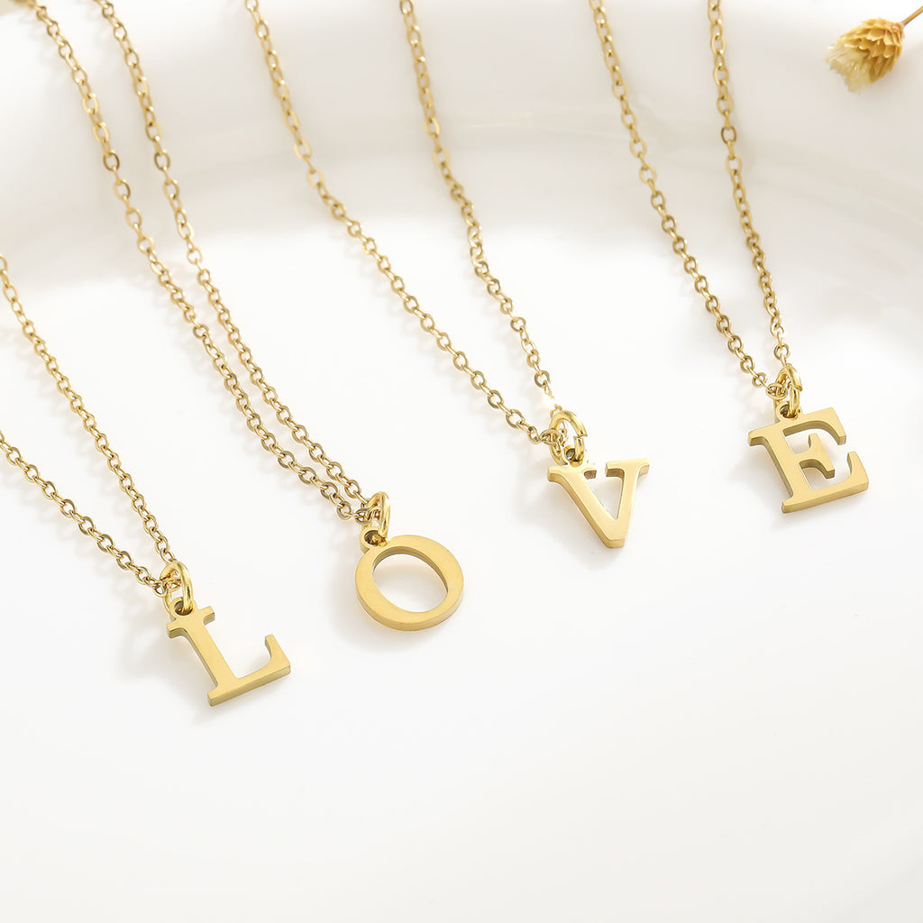 Gold Plated Alphabet Necklace Titanium Steel Pendant
