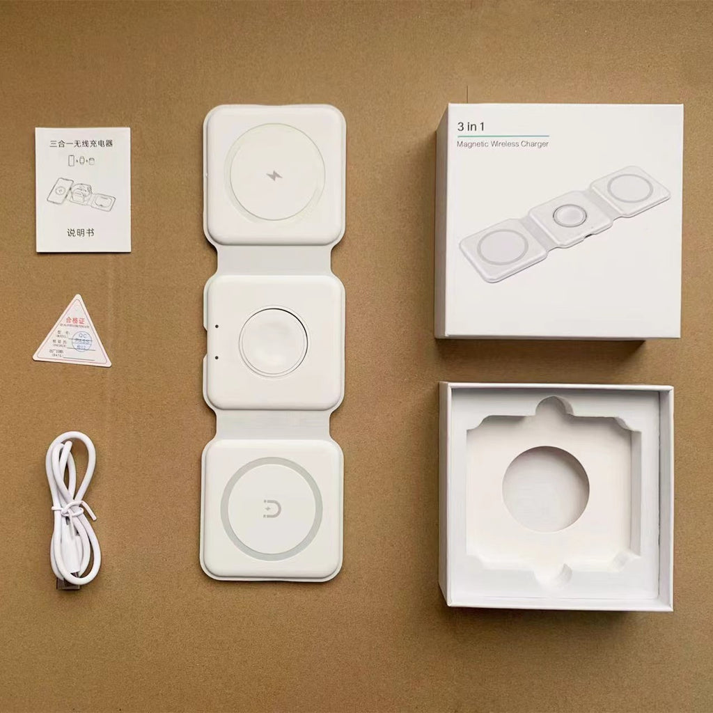 Magnetic three-in-one wireless charger