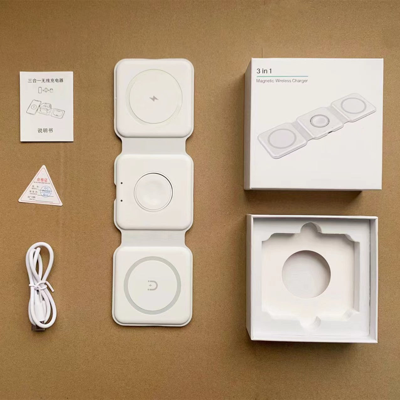 Magnetic three-in-one wireless charger