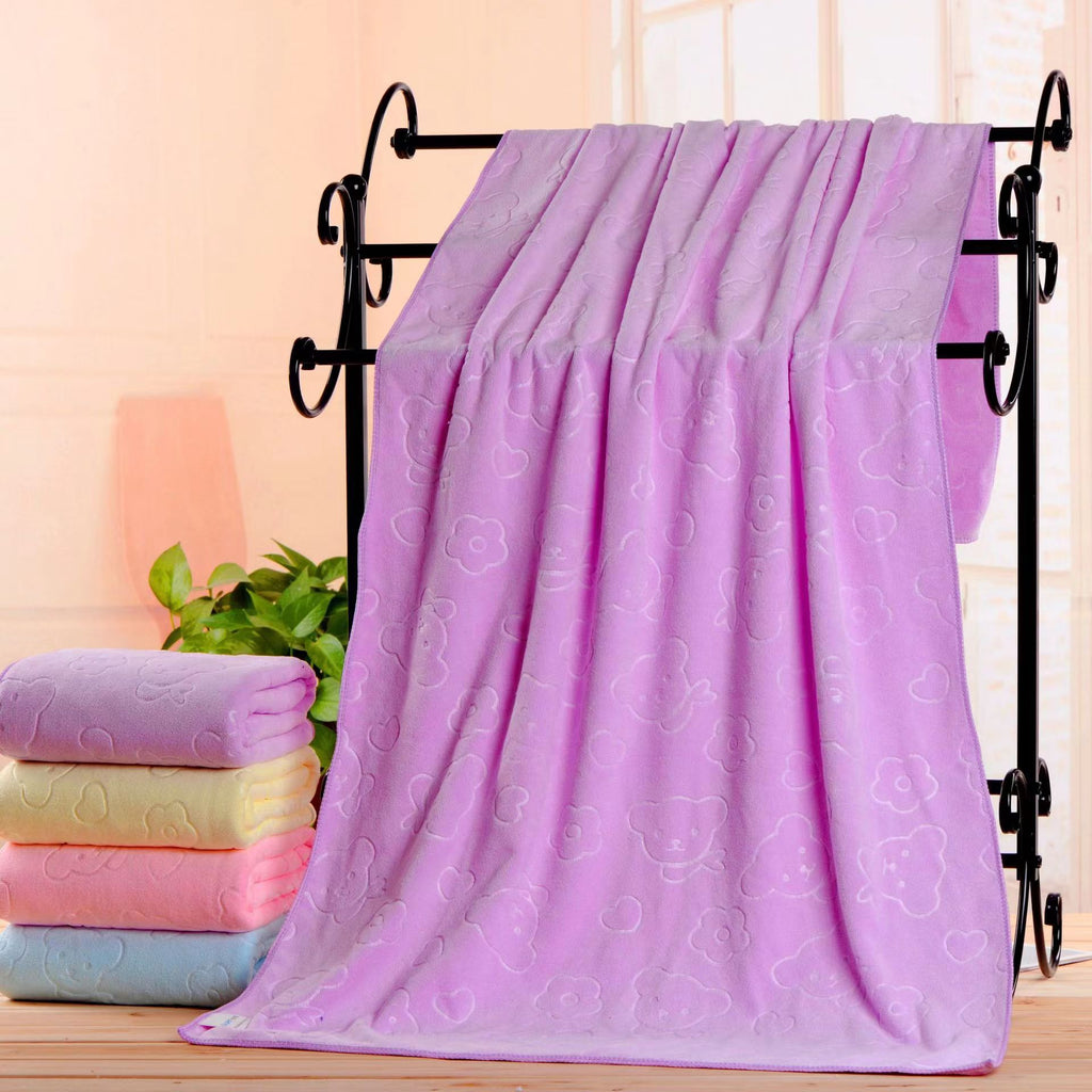 Microfiber Embossed Bear Bath Towel