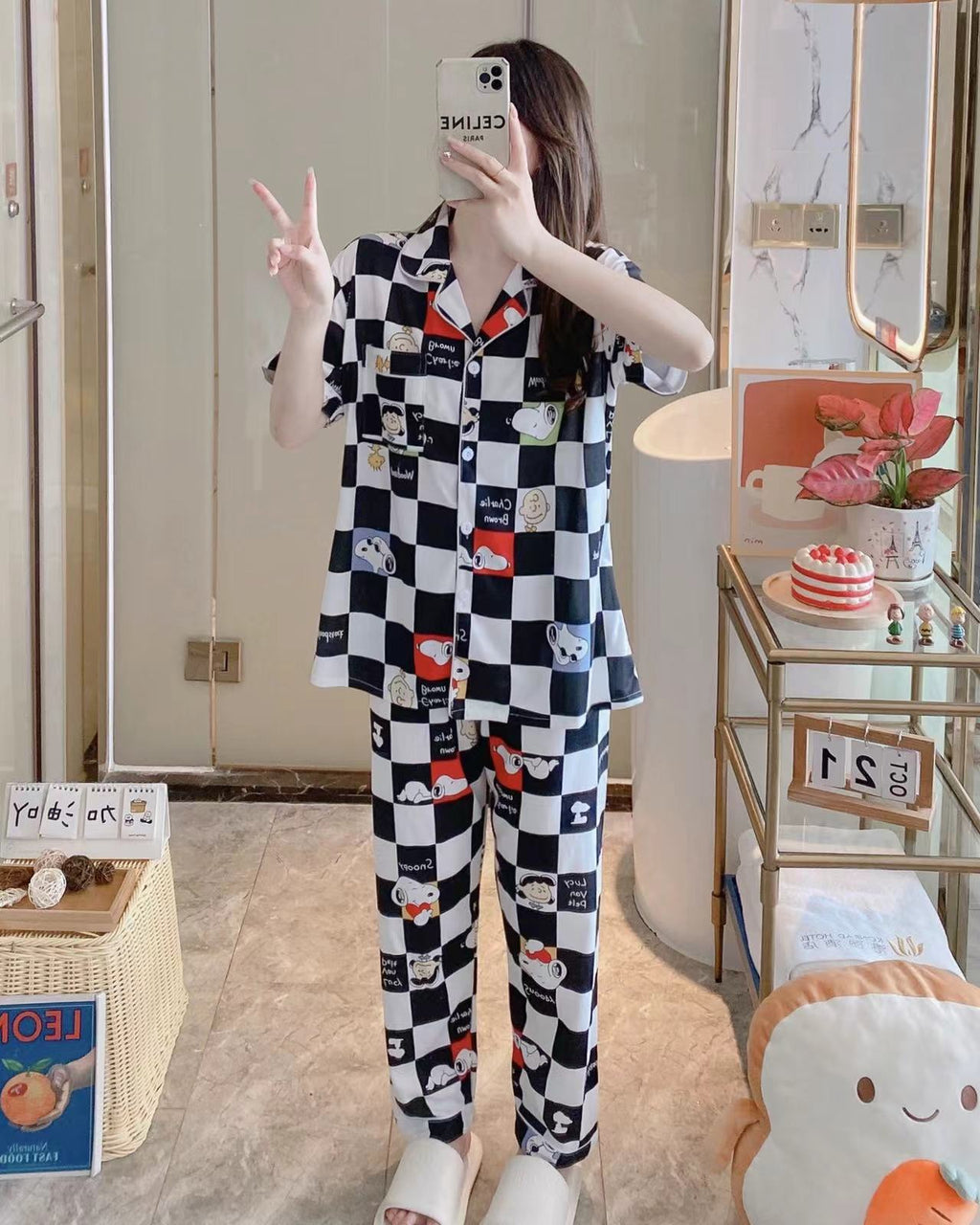 Long pants and cardigan home wear